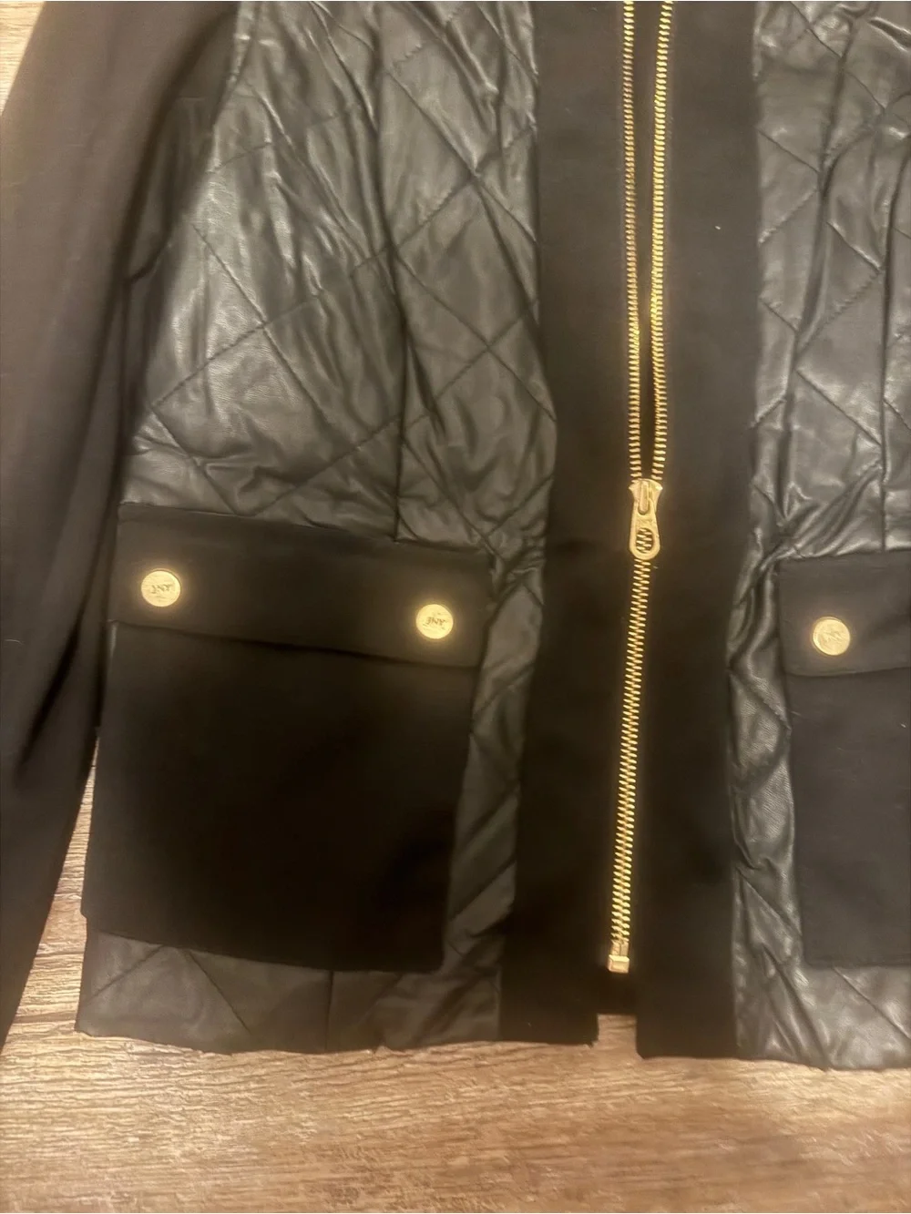 Jones New York Black Quilted Front Jacket with Gold Hardware